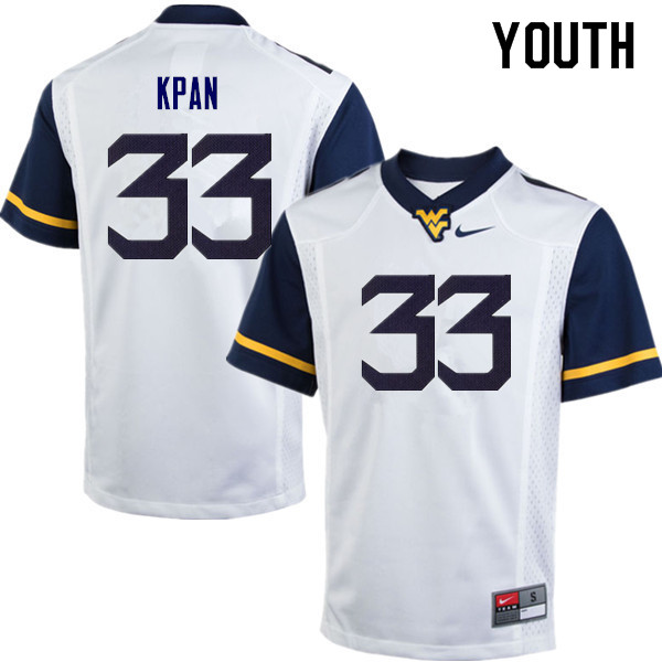 Youth #33 T.J. Kpan West Virginia Mountaineers College Football Jerseys Sale-White - Click Image to Close